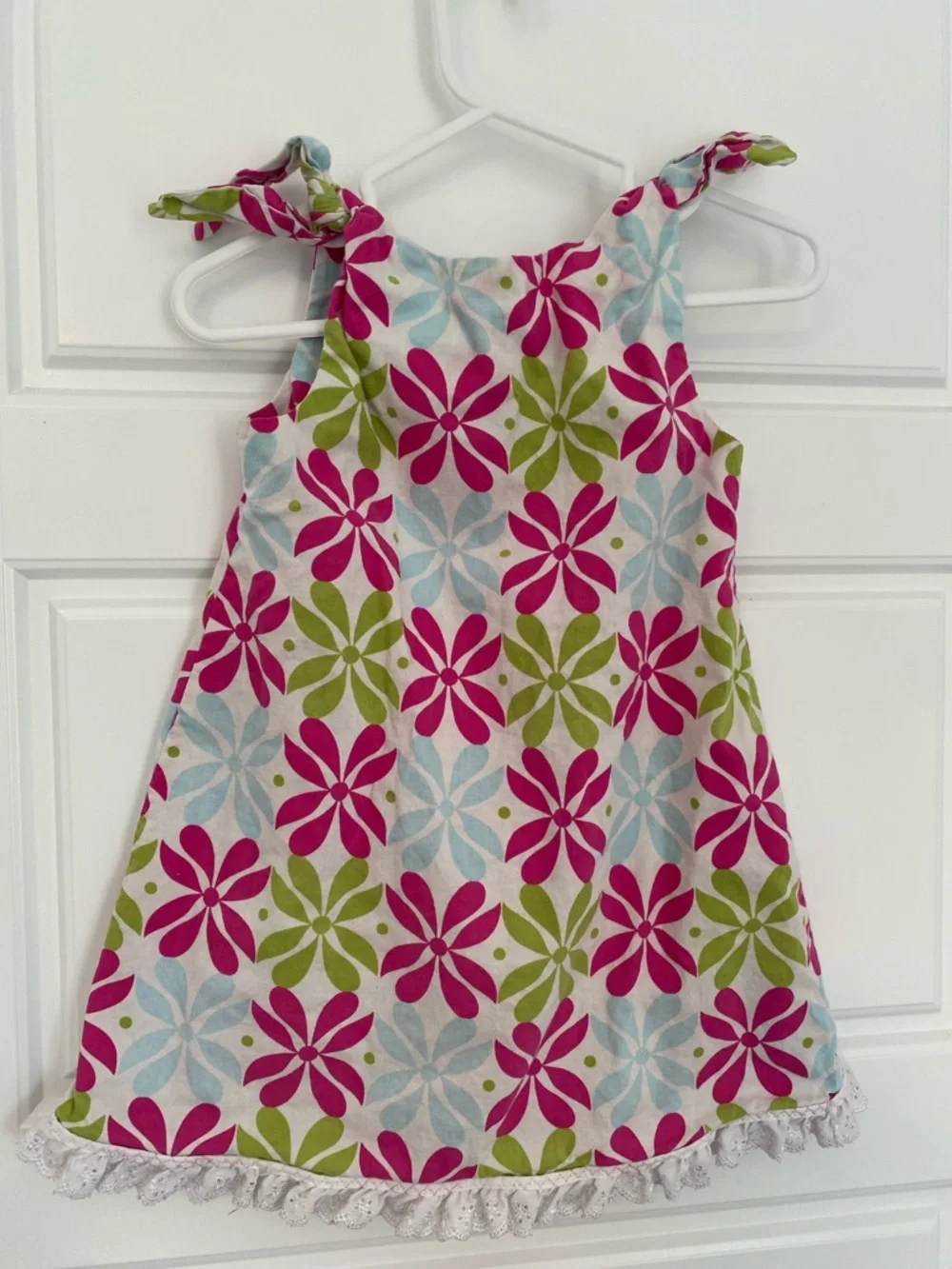 Handmade Girls Floral Tie-Shoulder Sundress Blue Pink Green - size estimated - Picture 5 of 7